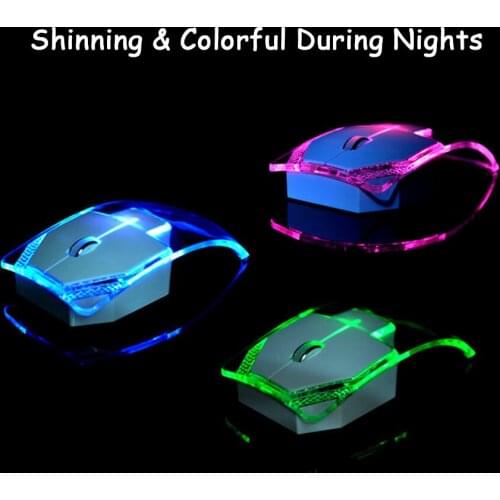 CHUYI Transparent Wireless Mouse Slim Colorful Luminous Mause Portable Ultra-Thin Arc Mute Mice for PC Notebook Laptop Kids Gift