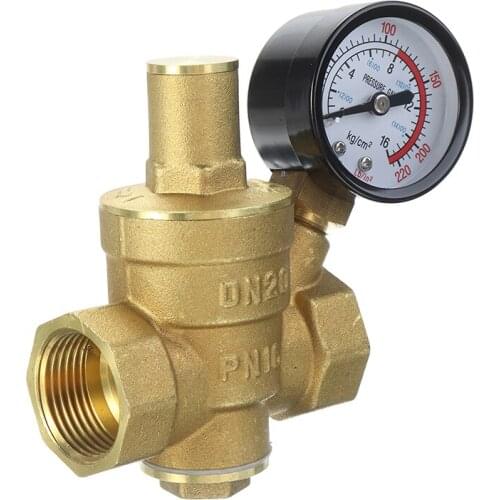 Adjustable Water Reducing Valve With Gauge DN20 3/4 inch Brass Household Water Pressure Reducing Regulator Release Valves