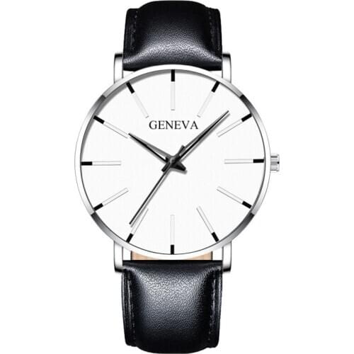 Reloj Hombre 2020 Mens Watches Ultra Thin Blue Needle Black Leather Belt Wristwatch Luxury Business Casual Quartz Watch