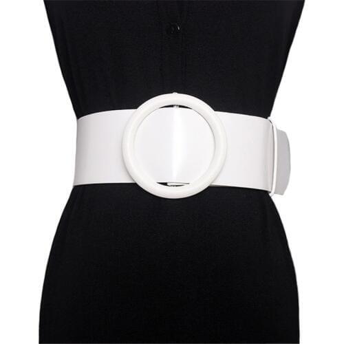 CETIRI New Fashion Big Ring Wide Leather Belt Woman Round Rectangle Buckle Wide Belts Top Quality Woman Strap For Jeans Belt