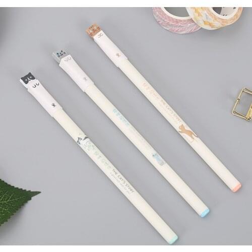 3PCS Cute Little Cats Gel Ink Pen 0.38mm Promotional Gift Students Stationery School Office Supply