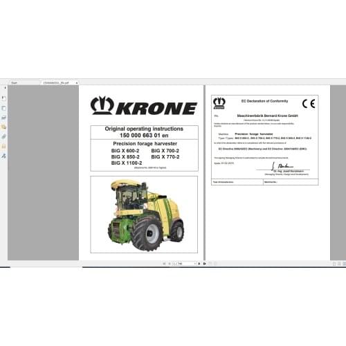 Krone Agricultural 16.7Gb All Model Operation Manual Updated 06.2021