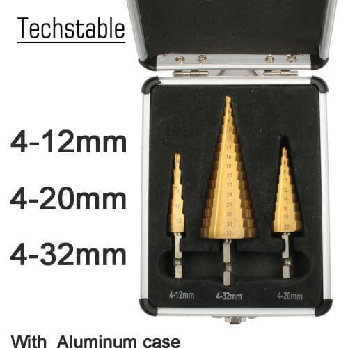 Hex Titanium Step Cone Drill Bit Hole Cutter 3-12 4-12 4-20 4-32mm HSS 4241 For Sheet Metal Steel Wood Metal with case
