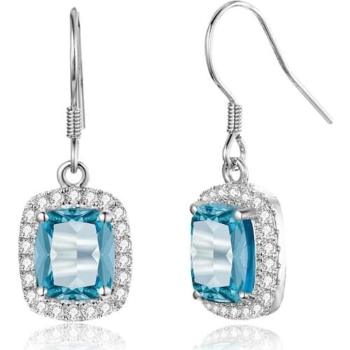 Szjinao SKy Blue Aquamarine Drop Earrings Jewelry Women silver 925 Vintage Earring With Diamond Gemstones Female Accesssories