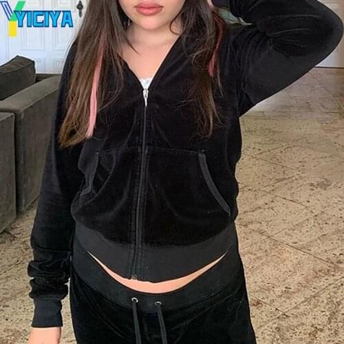 YICIYA Long Sleeve Hoodie for Women Trendy Outerwear Solid Zipper Slim Harajuku Jacket Y2K varsity jacket womens windbreaker