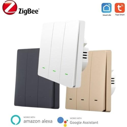 Tuya ZigBee Smart Light Switch With / No Neutral 1/2/3 Gang EU Standard Remote Control For Smart Life Support Alexa Google Home