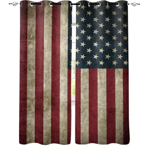 Vintage American Flag Window Curtains For Living Room Bedroom Home Decoration Panels For Kitchen Kids Curtains