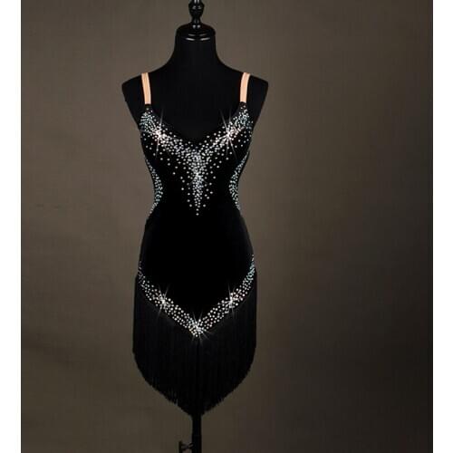 Latin Dance Skirt Women Sexy Black Performance Rumba Samba Tassel Dress High Quality Stage Latin Competition Dancing Dresses