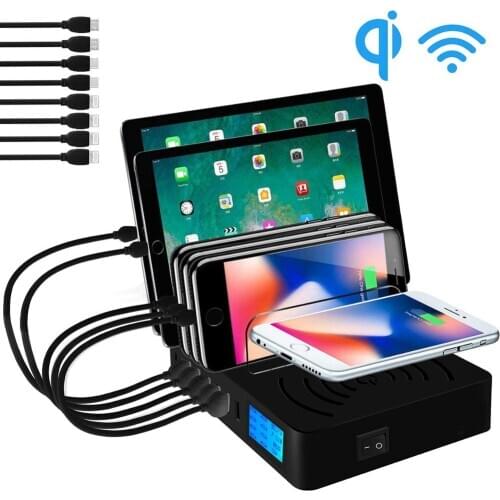 Multi USB Charger Qi Fast Wireless Charger For Iphone 8 X 11 Pro Samsung S10 LCD Display Quick Charge Carregador Dock Station