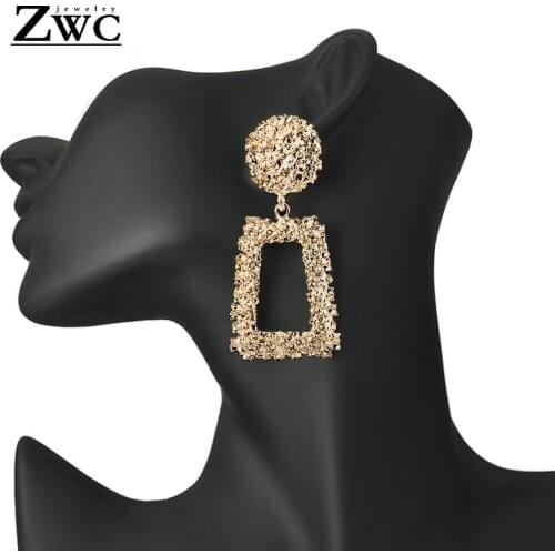 ZWC 2019 New Fashion Big Gold Earrings For Women Geometric Statement Drop Earring Metal Earing Hanging Fashion Jewelry Trend