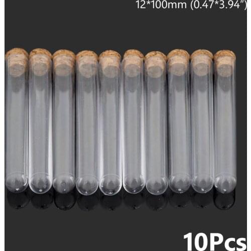 10pcs/lot 12*100mm Transparent Plastic Round Bottom Test Tube With Cork Stoppers Empty Scented tea Tubes