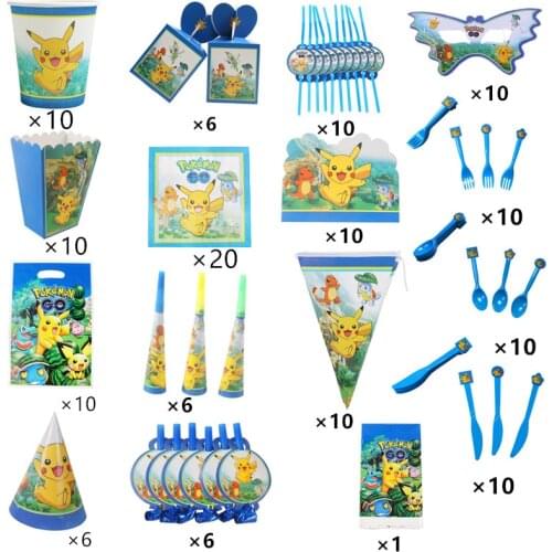 16Pcs/Set Pokemon Pikachu Birthday party Disposable Decoration Anime Theme Tableware Paper Cups Paper Plates Kids Party Supplies