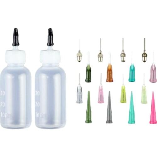 2pcs 30ml Ink Pigment Glue Oil Syringe Bottles w/ 16pcs Precision Needle Tip