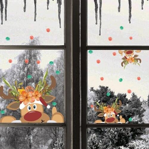 2Pcs/Set Cartoon Christmas Elk Window Stickers Bar Cafe Holiday DIY Decorative Xmax Wall Decals