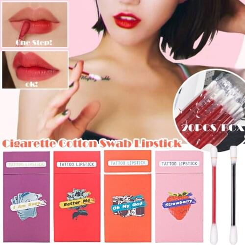 20PCS/BOX Cotton Swab Lipstick For Outdoor Portable Lipsticks Cosmetics Waterproof Lasting Long Cigar Cotton Swab Cosmetics