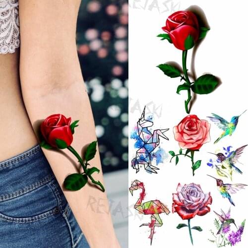 3D Small Rose Leaves Temporary Tattoos For Women Kids Unicorn Flamingo Hummingbird Fake Tattoo Wrist Waterproof Tatoos Sticker