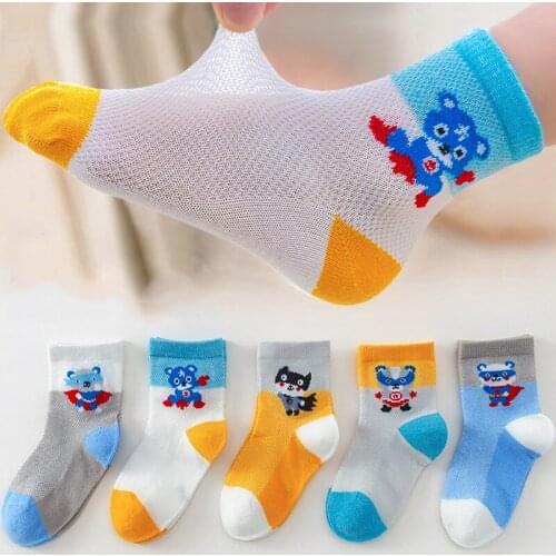 5Pairs/set Socks Cartoon Cotton Mesh Socks 2-12Y Cute Kids Girls Socks For Boys