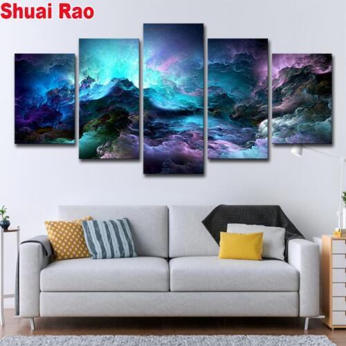 Abstract purple clouds landscape Diamond Painting 5 Piece Diy Full Square Round Drill Diamond Embroidery Mosaic Decor