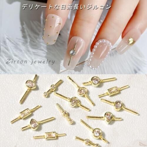 5 Pcs Alloy Stick Shiny Zircon 3D Nail Art Decorations Gold Luxury Crystal Jewelry Manicure Design Accessories