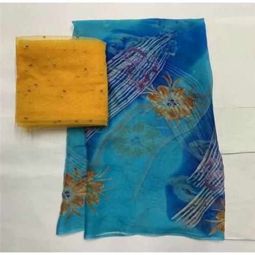 African soft silk fabric 5+2 Yards/set For garment neat embroidery on the material with swiss voile lace tissu! LXF203272