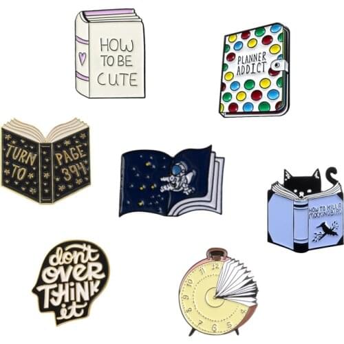 Think Brain Astronaut Cosmic Starry Sky Book Brooches Colour Planner Notebook Alarm Clock Page Magic Mocking Bird Cat Lapel Pins