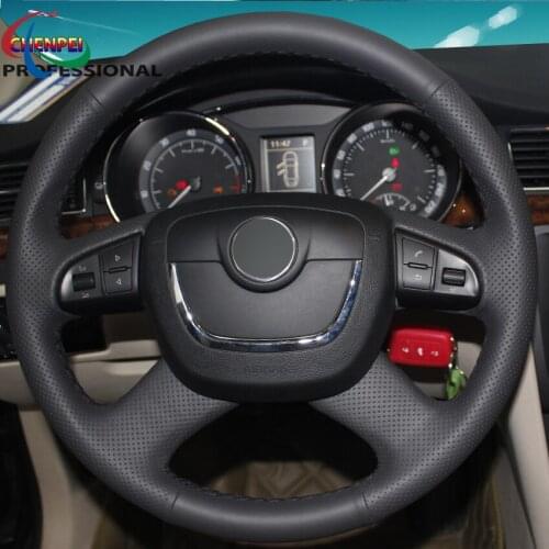 DIY Black Leather Steering Wheel Cover For Skoda Octavia Yeti Superb 2008-2013 Citigo Roomster Fabia 2009-2012 Car Accessories