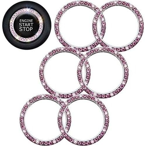 Decor Crystal Rhinestone Ring, Sparkly Car Interior Accessory Decor Ring for Car Engine Ignition Push Start Button Key & Knobs
