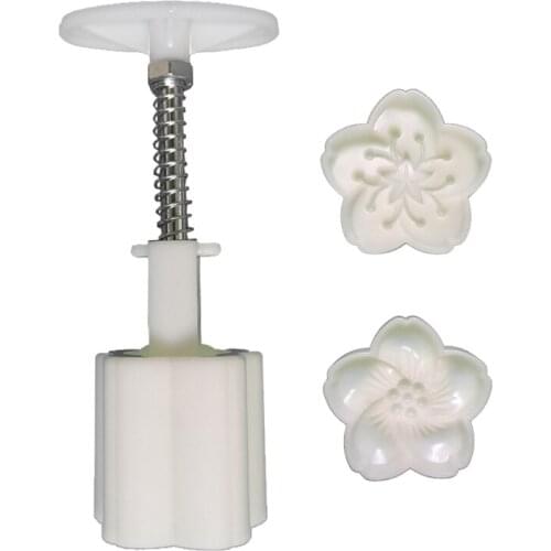 Double Peach Blossom Round Moon Cake Molds 50g Hand-Pressure 2 Stamps Mooncake Molds for Mid-Autumn DIY Pastry Tool Cook