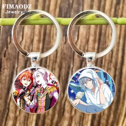 FIMAODZ Cool IDOLISH7 Keychain Anime Figure Picture Glass Dome Silver Plated Alloy Pendant Bag Keyring Accessories