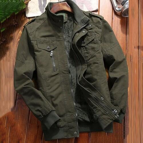 Cotton Jacket Mens Military Uniform Tooling Washed Jacket For Men Plus Size 6xl 5xl Velvet Thick Cotton Padded Coat Black Coats