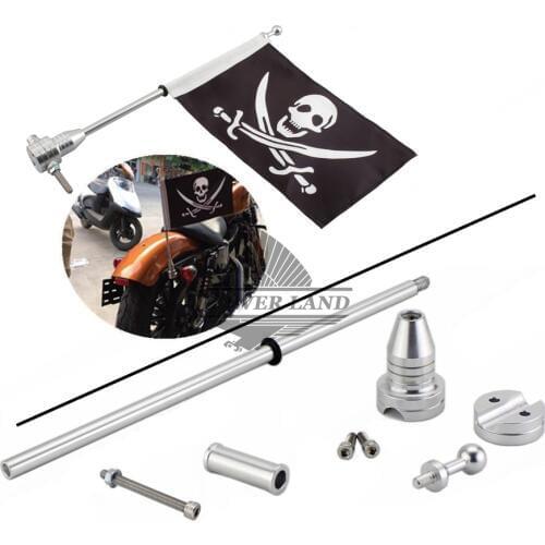Chrome Motorcycle Bike Rear Mounting Pole Skull Face Flag For Harley Touring Sportster Dyna Softail Tri Luggage Rack