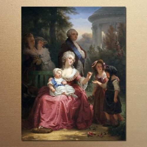 High quality oil painting portrait of Marie Antoinette and Louis XVI at the petit Trianon by Louis Lucien Muller. Hand painted