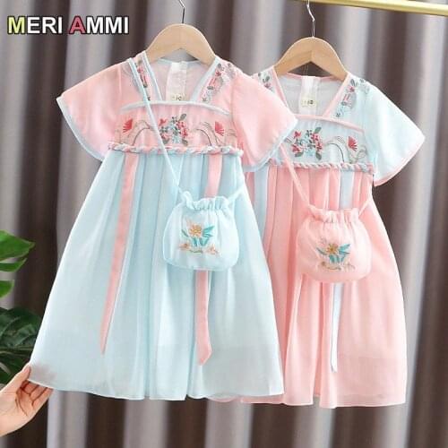 MERI AMMI Free Bag Gift Chidlren Pretty Flora Embroidery Bow Knot Lace Dress For Kids Girl