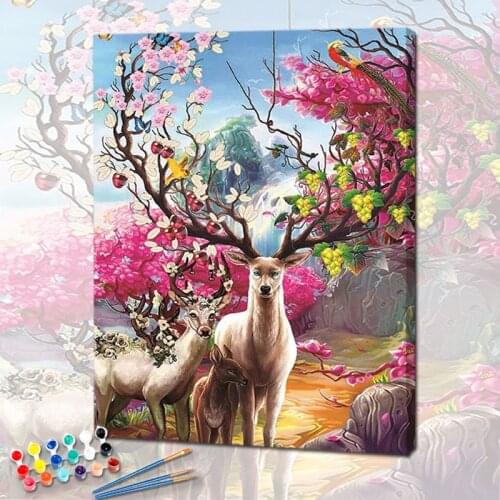 SDOYUNO Oil Paint By Numbers Kits Flowers And Deer Painting By Numbers On Canvas Frameless 60x75cm DIY Animals Home Decor