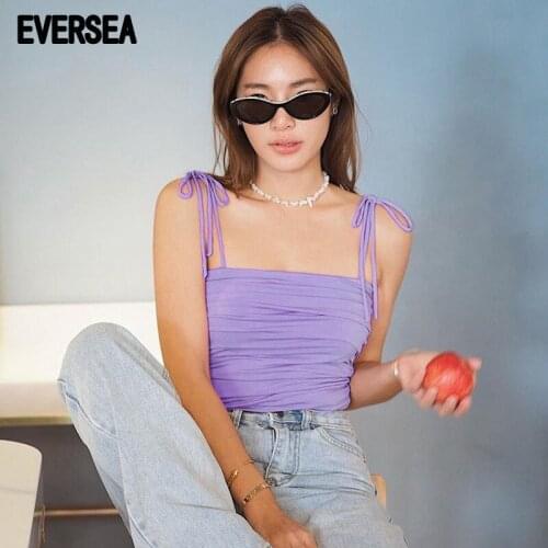 Eversea Summer Camisole Sexy Minimal Design Wrinkle Backless Vest Tops