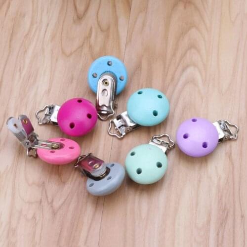 5pcs Metal Wooden Baby Pacifier Clips Solid Color Holders Infant Soother Clasps BX0D
