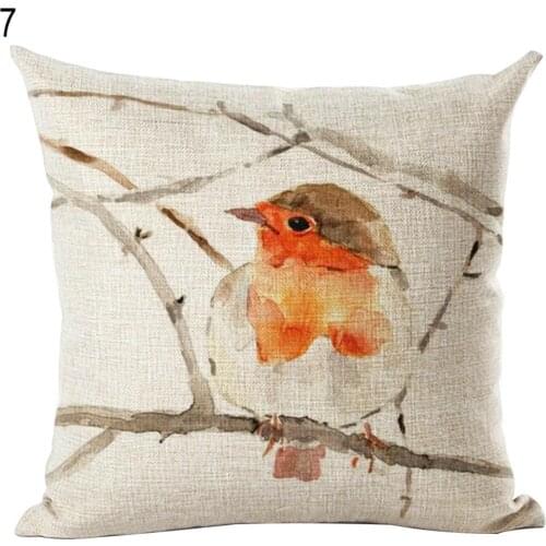 Cute Bird Pattern Throw Pillow Case Office Sofa Square Waist Cushion Cover Decor