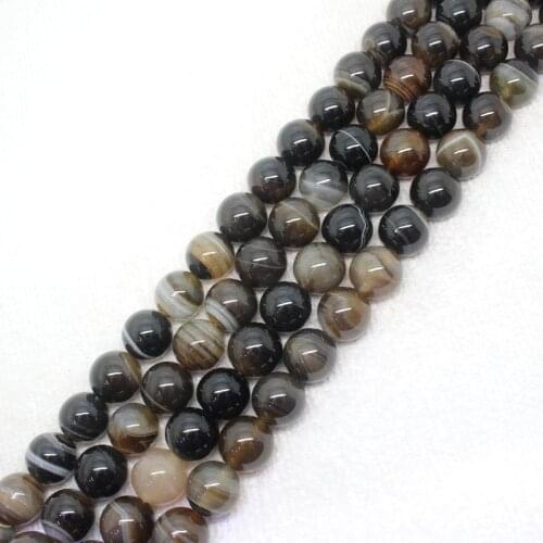 Mini.order is $7!6-14mm Black Stripe Agates sardonyx Round Stone DIY loose beads 15"