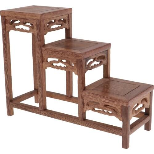 Retro 1/12 Dollhouse Miniature Furniture Wooden 3 Layer Bonsai Table Plant Display Model Room Fairy Garden Decor