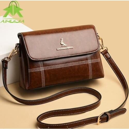Fashion Luxury Design Womens Shoulder Bags Package Cover Type Messenger Bag 2021 New High Quality Oil Wax Leather Women Handbag