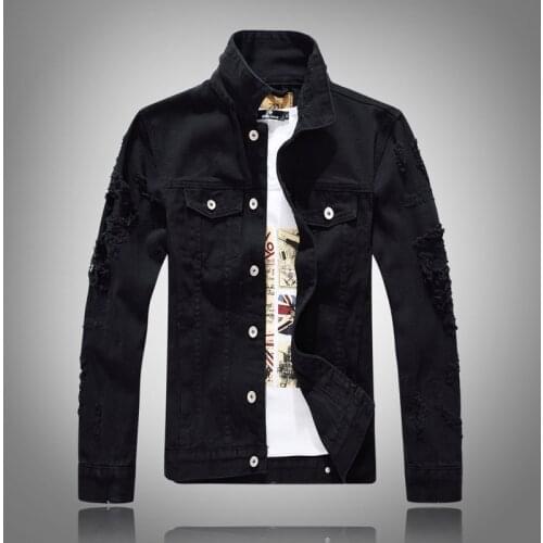 Streetwear Destroyed Cotton Punk Coats Fashion Designer Men Jackets Elastic Slim Fit Korean Style Casual Ripped Denim Jacket Men