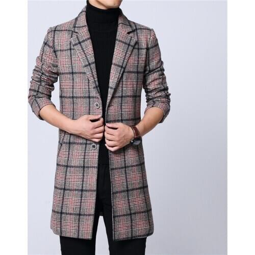 Mens long coat winter woolen melton overcoat plaid red two buttons full lining long sleeve M-6XL pocket 18NovW4 drop shipping
