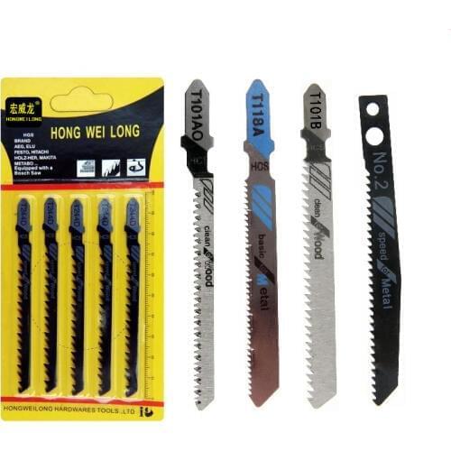 5-Piece Assorted T-Shank Jig Saw Blade Set T118A T318A T101B T101A0 T344D T101D