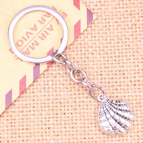 20pcs New Fashion Keychain 19mm shell Pendants DIY Men Jewelry Car Key Chain Ring Holder Souvenir For Gift