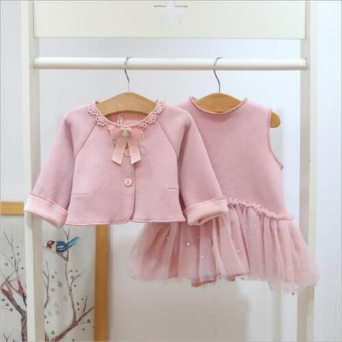Spring new childrens wear with velvet girls jacket + vest skirt suit