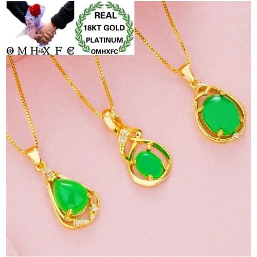 OMHXFC Wholesale European Fashion Woman Girl Party Birthday Wedding Gift Water Drop Zircon 18KT Real Gold Charm Pendant PN107