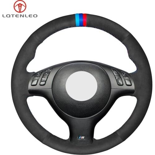 LQTENLEO Steering Wheel Cover Black Suede For BMW M Sport 3 Series E46 330i 330Ci 5 Series E39 540i 525i 530i M3 M5 2000-2006