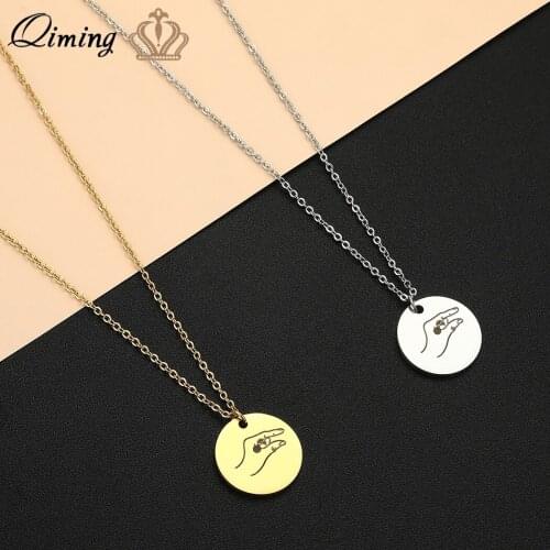 Stainless Steel Sign Language Pendant Necklace Sign Language Engraved Sign Vintage Jewelry Best Friend Necklace Men Gift