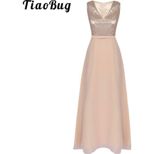 Splice Sequins Elegant Bridesmaid Dresses for Wedding Formal Dress Womens V-Neck A-Line Maxi Dress Prom Gown Robe Longue Femme