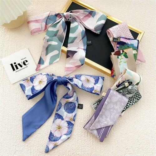 Long Skinny Silk Neck Scarf Women Floral Print Hair Band Bag Scarves Lady Collar Tie 2022 New Design Foulard Headband Scarves